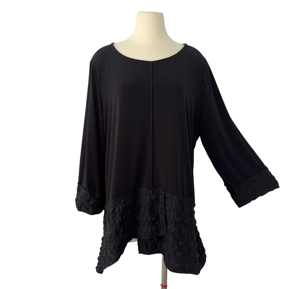 IC Collection by Connie K Tunic Blouse Top Stretchy Boat Neck Black 2X Plus Size